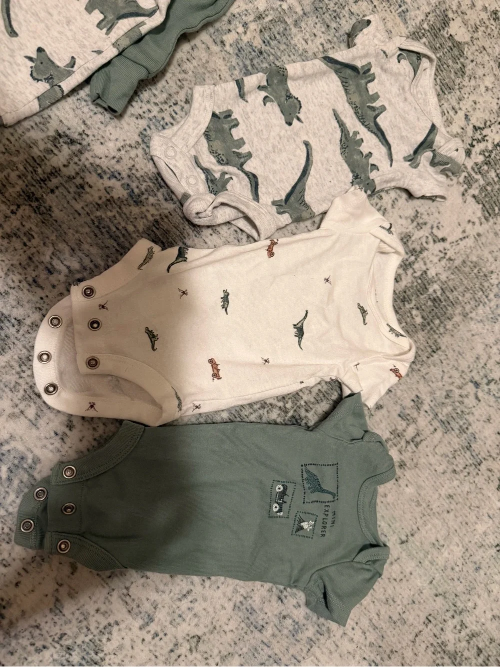 Carter's Sage Green and White Dinosaur Baby Bodysuits & Pants Set